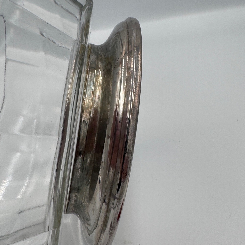 Vintage Faceted Glass Bowl Dish Silver Tone Pedestal Base Clear Decor - Picture 9 of 16